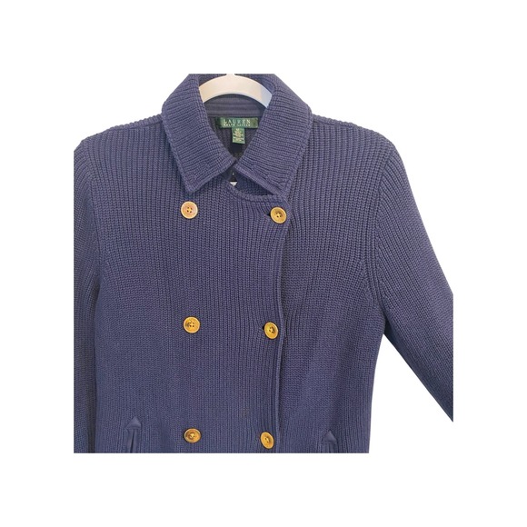Lauren‎ Ralph Lauren Knit Cotton Gold Button Double Breasted Cardigan Jacket M - Picture 2 of 9